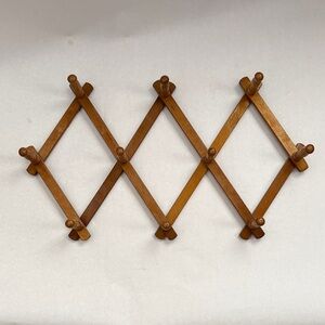 Vintage 10 Peg Wooden Expandable Wall Rack 13 inch High - Brown